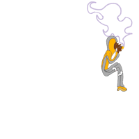 a cartoon person smoking a cigarette on a black background
